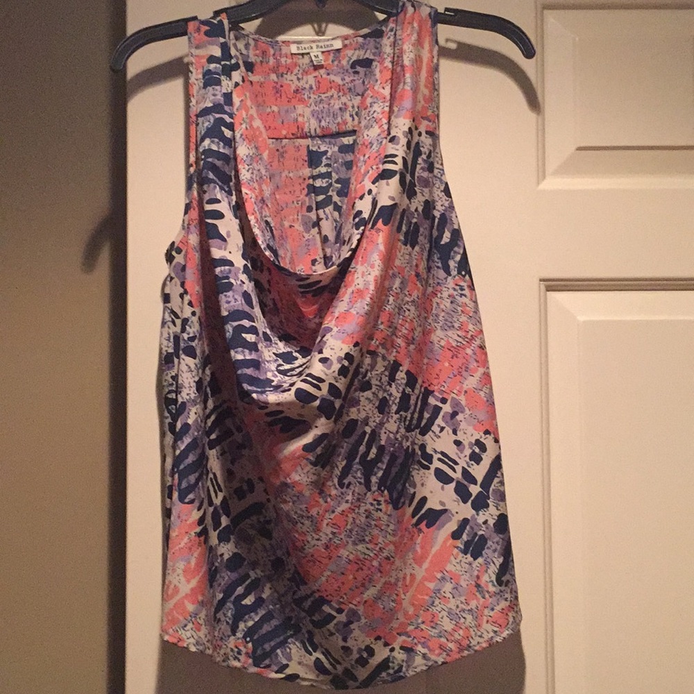 NWOT Black Rainn Cowl Neck Top-Peach/Gray/Navy-M-